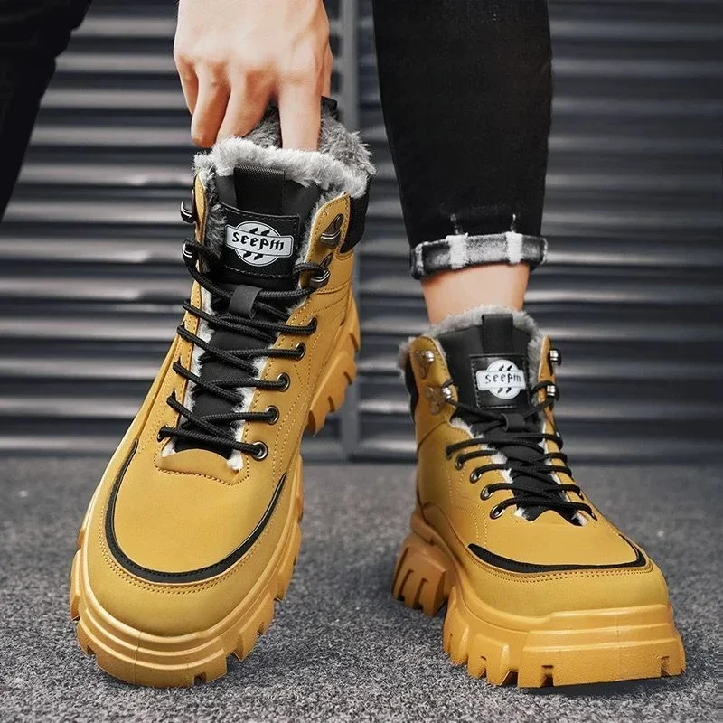 Warm Cold Proof Snow Boots for Men Outdoor Hiking High Top Winter Shoes Man Anti Slip Offer Sale Original Deals Waterproof Fur