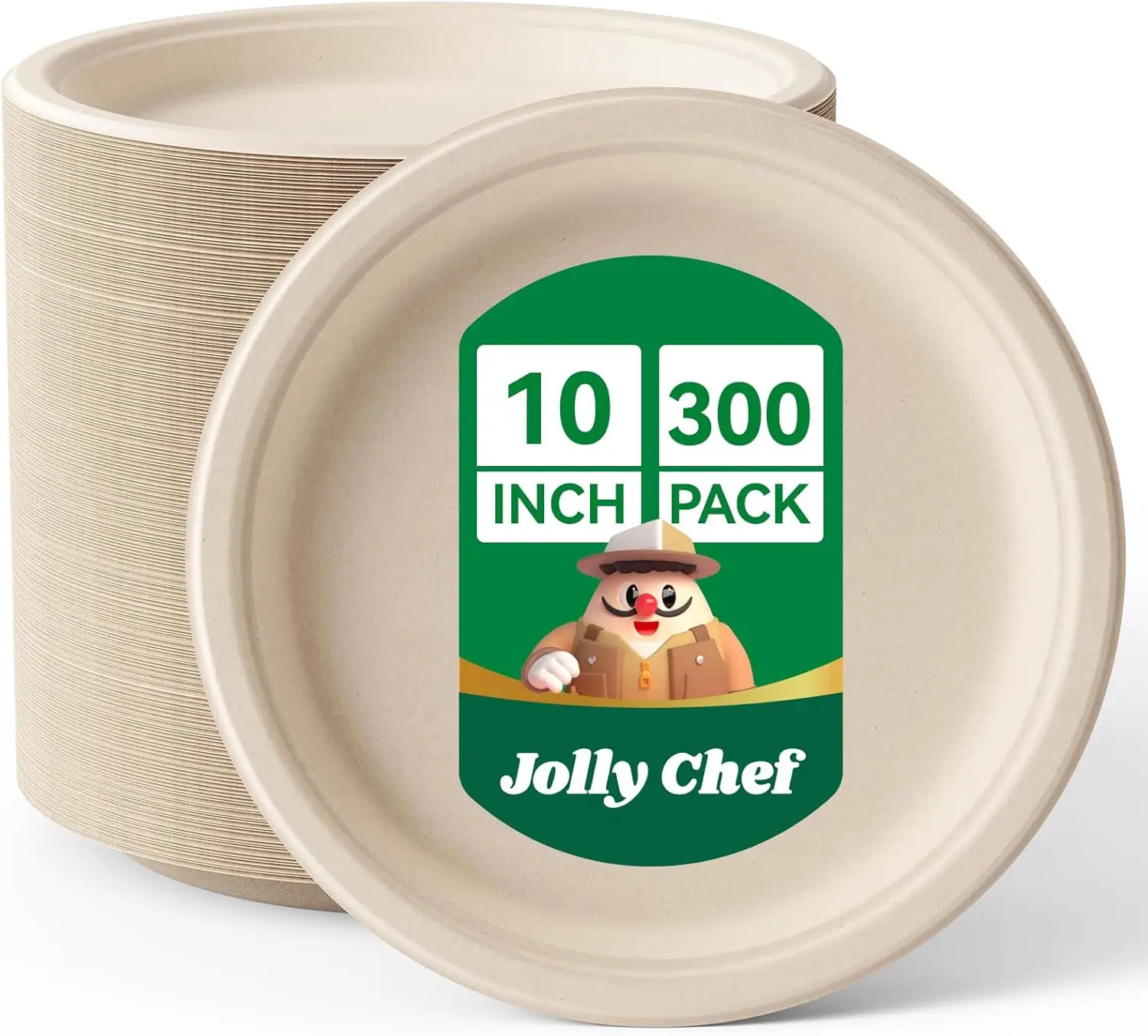 

Compostable Heavy Duty Plates 10 Inch [300 Pack] Eco-Friendly Disposable Paper Plates Made of Bagasse Biodegradable Bulk for
