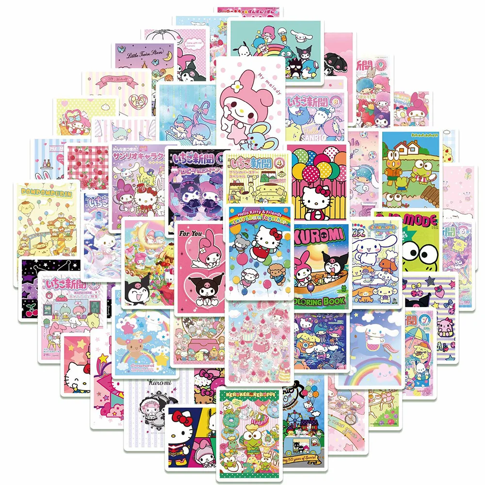 10/30/62pcs Kawaii Sanrio Anime Poster Stickers My Melody Hello Kitty Cartoon Vinyl Sticker Decals DIY Stationery Suitcase Phone