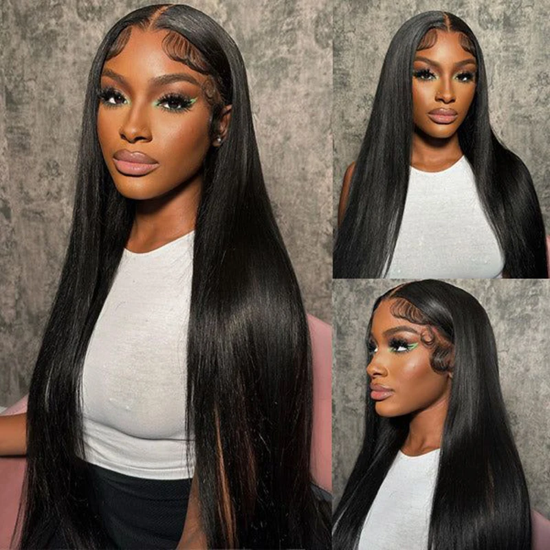 Straight Lace Front Perucas, Cabelo humano, Osso Straight Wig, Raw Glueless, Perucas brasileiras à venda, 36in, 13x4 HD Lace Frontal Wig