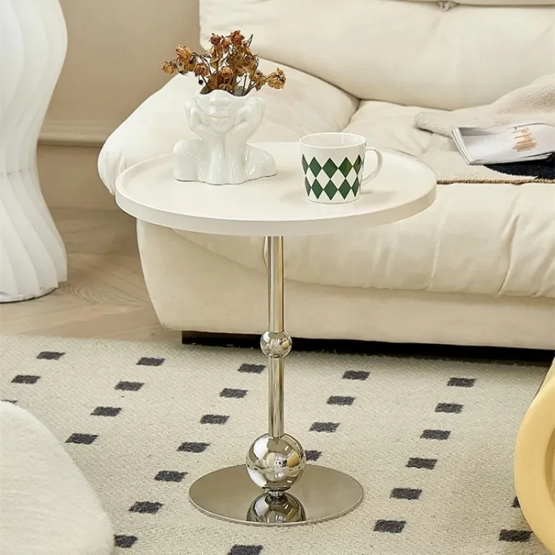 Modern Cream White Bedside Table Small Glass Coffee Table for Living Room Light Luxury Sofa Side Rack Compact Design for