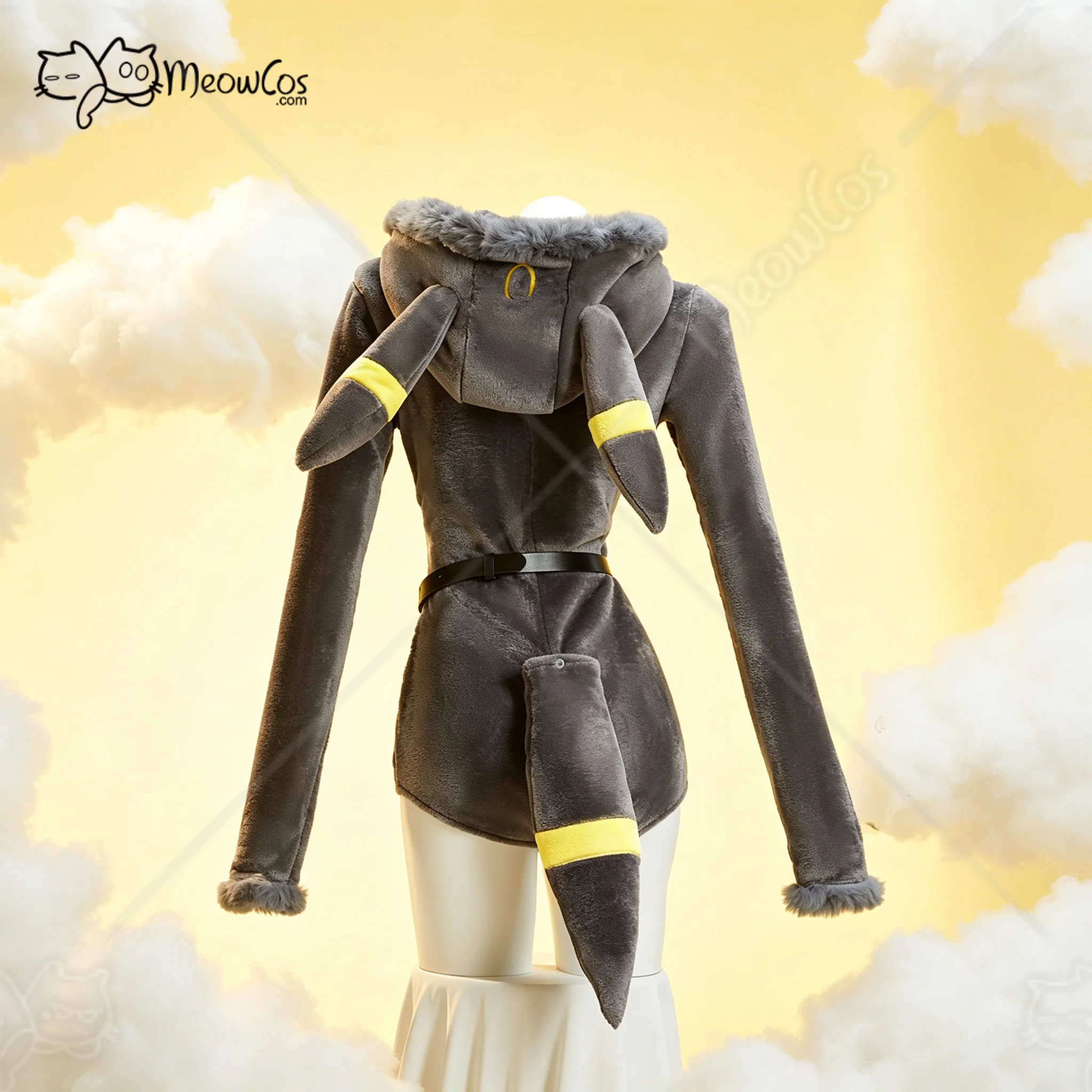 Meowcos PM Derivative Cosplay Costume Moonlight Anime Derivative Furry Hoodie Deep V Romper Bodysuit Socks with Belt and Tail view 2