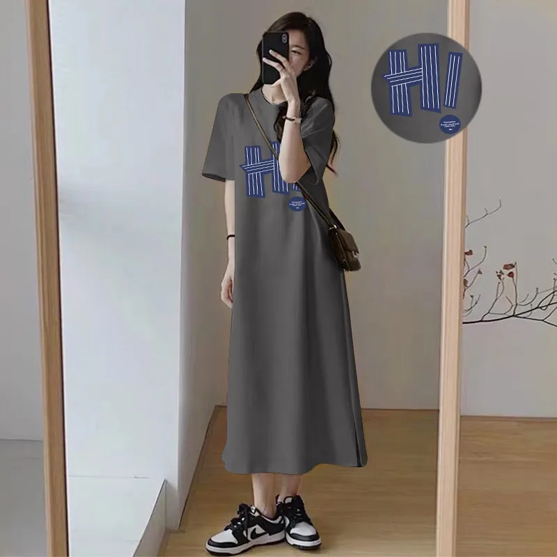 Summer New Korean Instagram Simple Letter Printed Casual Versatile Oversize Loose Short sleeved Women's Dress