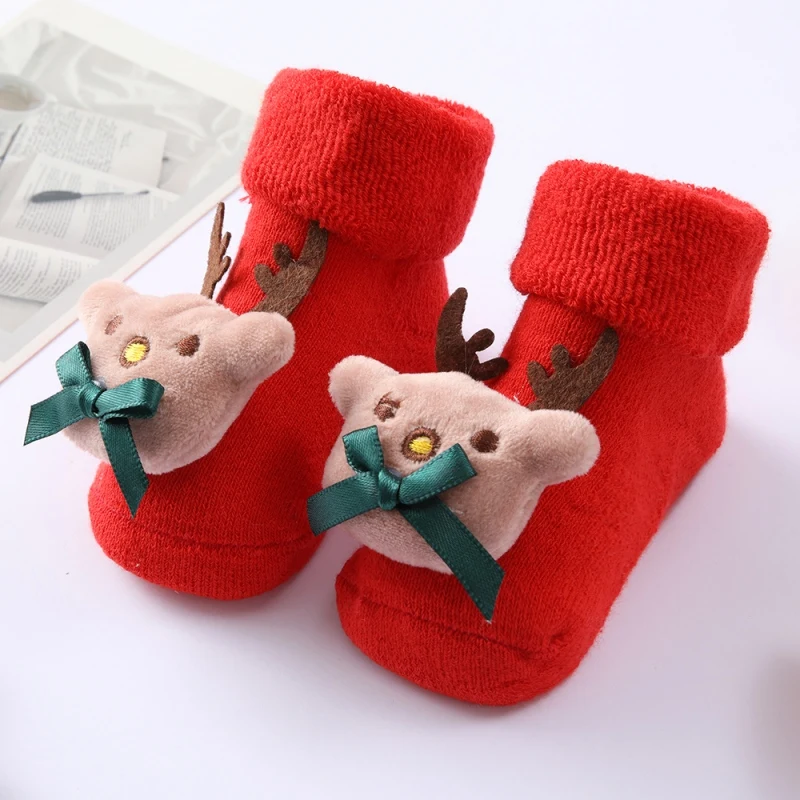 Newborn Baby Girl Boy Cotton Cute Socks Infant Cartoon Christmas Socks Anti-slip Middle Tube Floor Socks  0-1Y