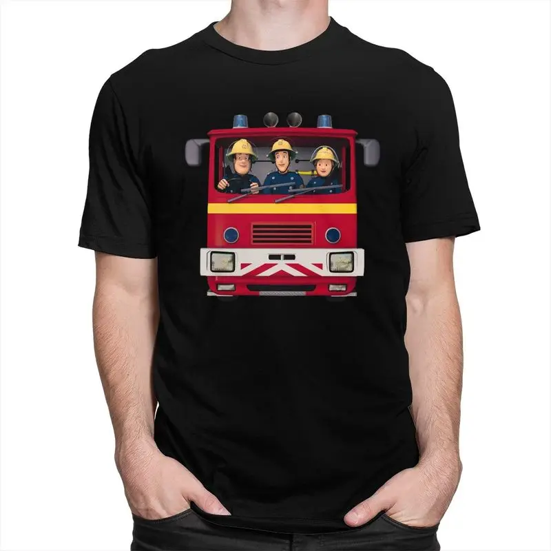 Custom Fireman Sam T Shirts Men Pure Cotton Tee Tops Tshirts Casual T-shirt