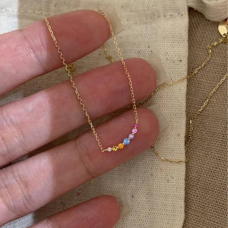 Ins Mini Rainbow Bridge Smiley Necklace for Women Light Luxury Colorful Niche Premium Clavicle Chain