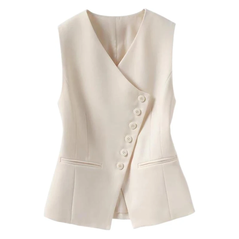 Vest Tops Women Vests V Neck Sleeveless Coats Single Breasted Slim High Waist Coat Y2k Streetwear Elegant Work Off White Jackets