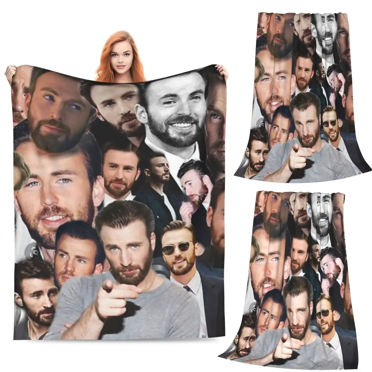 

Chris Evans Collage Blanket Fleece Sofa Throw Blanket Portable Throw Blankets for Home Bedroom Office Throws Bedspread Quilt
