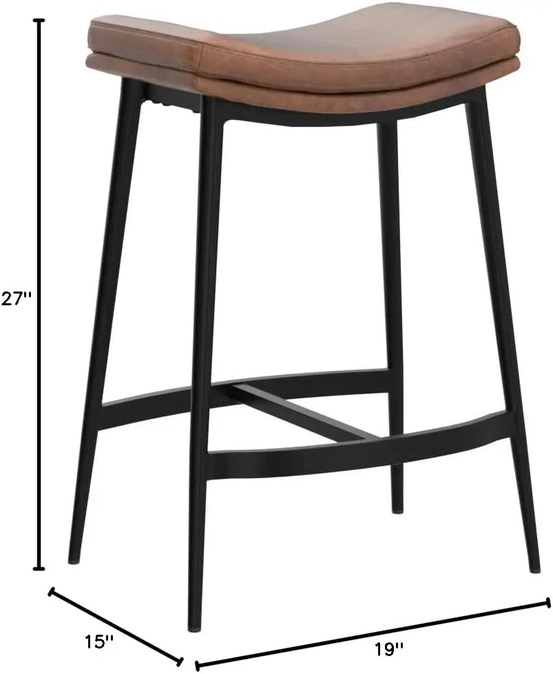 Modern Backless Upholstered Kitchen Counter Bar Stool with Double-Layered Saddle Seat and Black, Brown/Matte Black, Set of 4