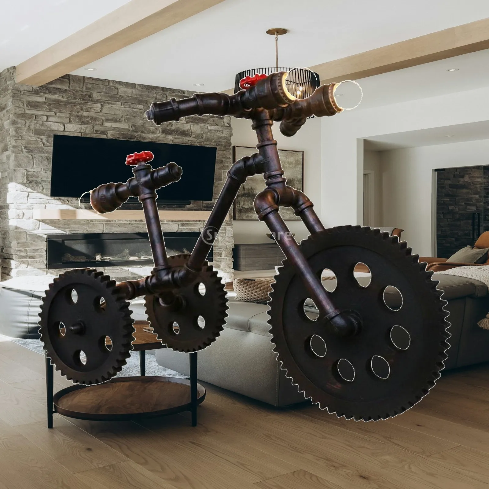 Decorative Bicycle 3 Head Desk Lamp Vintage Metal Construction Table Light for Living Room Lounge Creative Decor