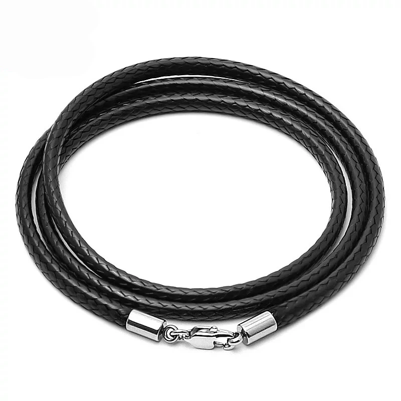 Stainless Steel Black Lobster Clasp Waxed Leather Braided Rope Cord Necklace Men Women Jewelry Gift Choker Long Chain on Neck