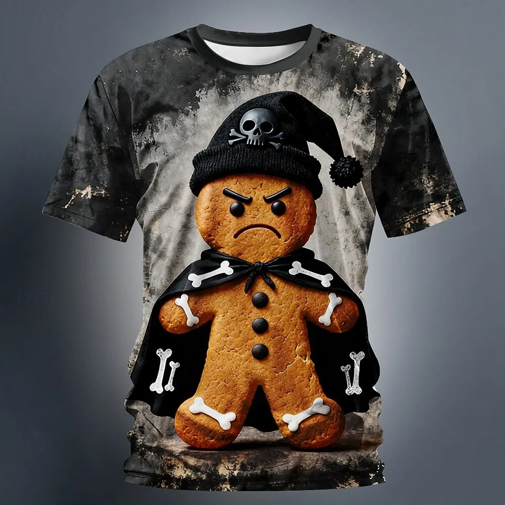 Christmas Gingerbread 3D Printed Men's Short Sleeve T shirt Crew Neck Shirt Daily Vacation festival Party Street Men's Clothing