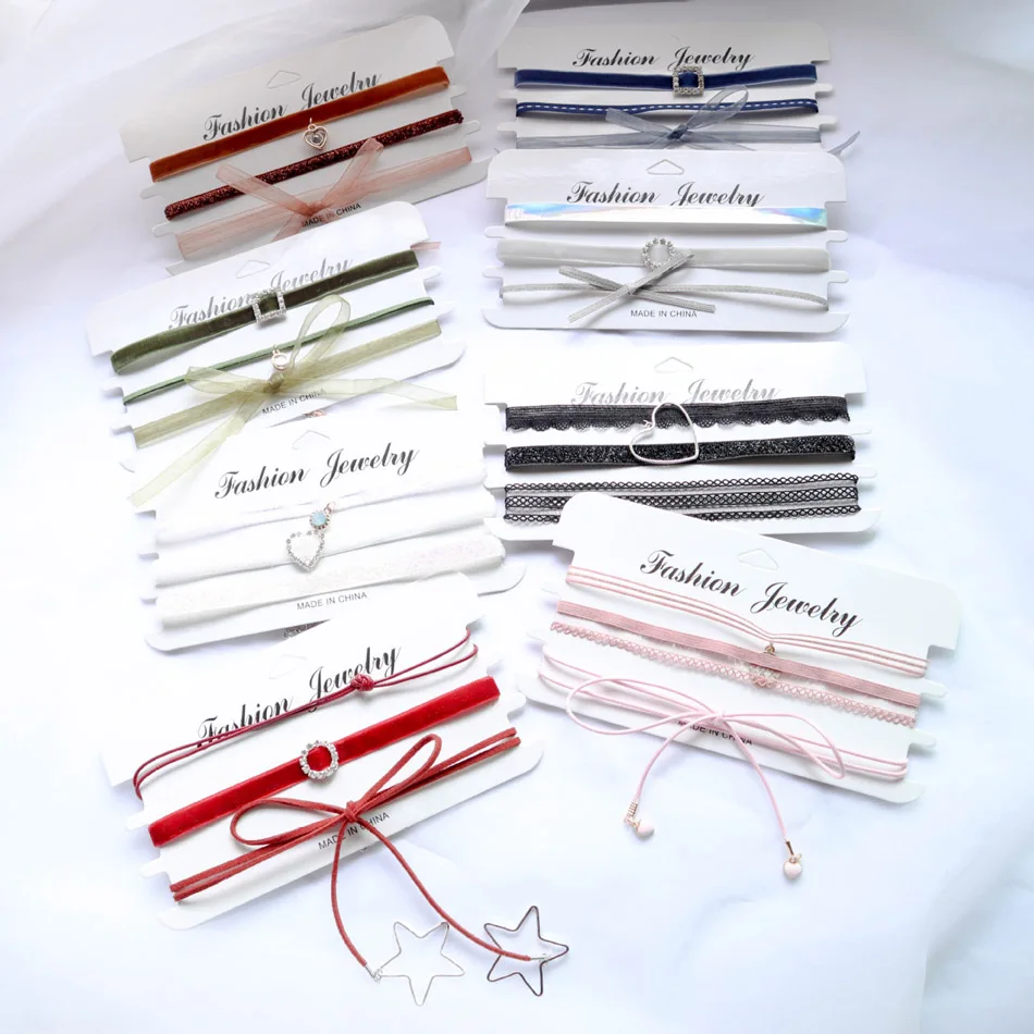 Fashion Lace Chokers for Girl Lady Women Bithday Gift Velvet Weaving Star Bow Heart Pink Red Black Colourful Necklaces Jewelry