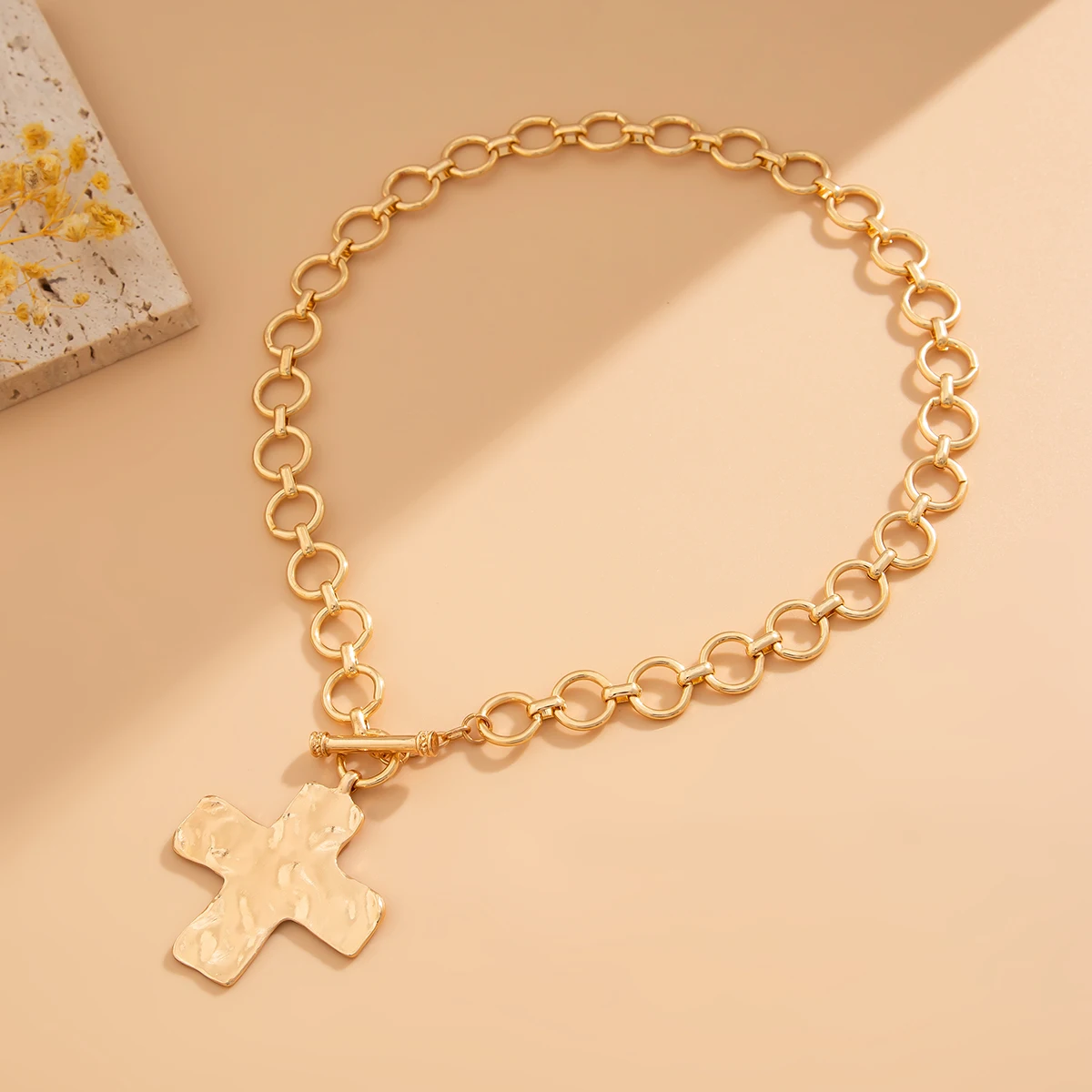 SHIXIN Gothic Punk Large Cross Pendant Necklace for Women Exaggerated Gold Color Metal Chain OT Buckle Choker Halloween Jewelry