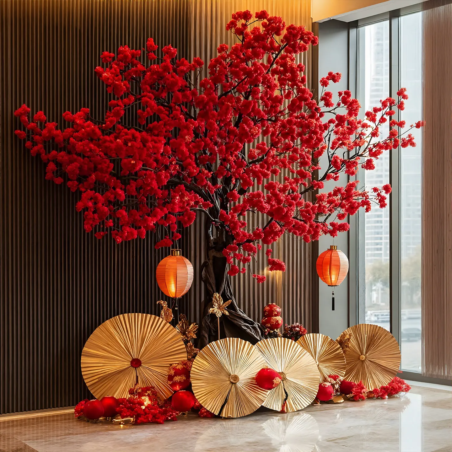

Simulated peach blossom tree hotel lobby shopping mall decoration tree ornaments
