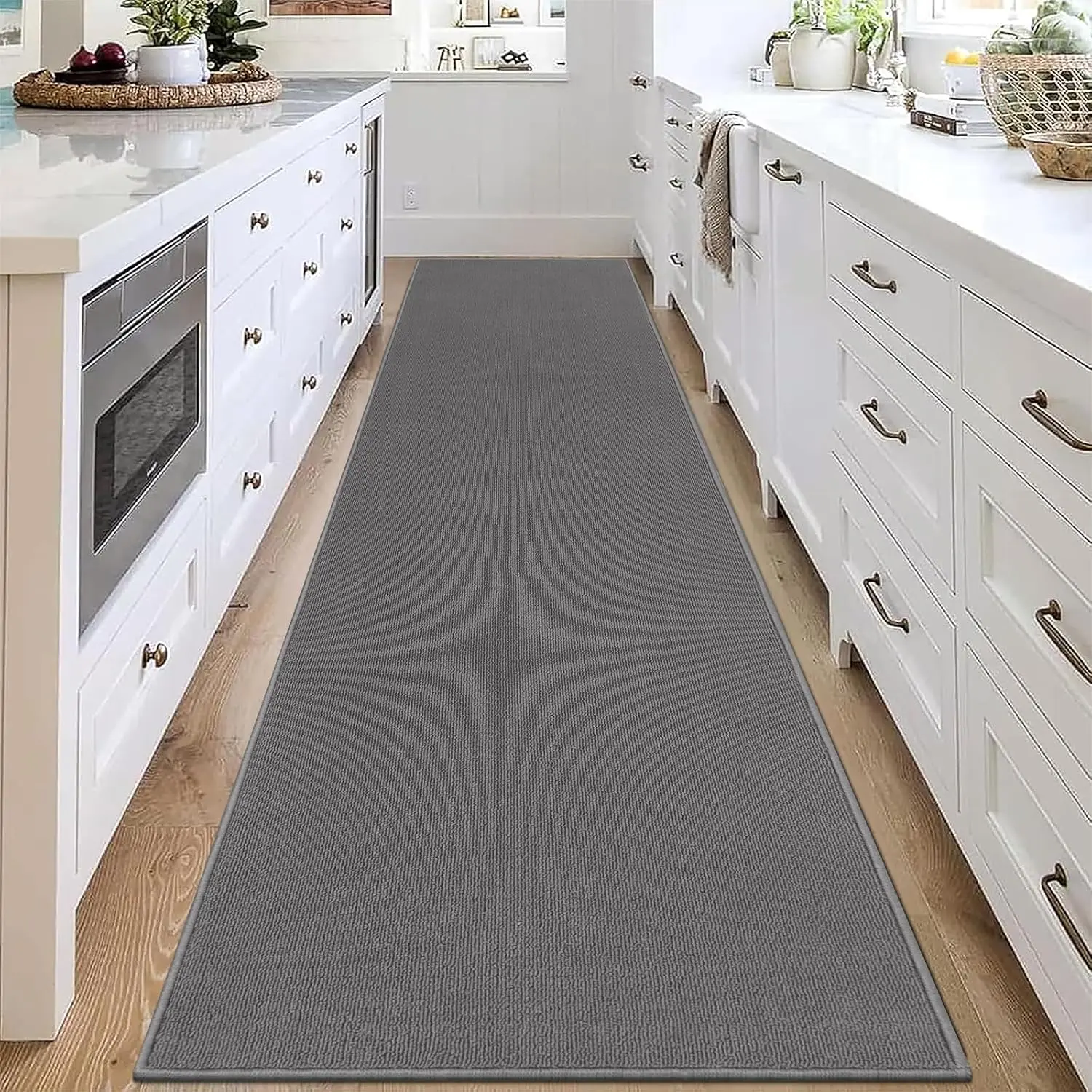 

Моющийся коврик-дорожка 60x300 см, нескользящий напольный коврик для прихожей, кухни, входной зоны, гаража, прачечной, ванной комнаты, однотонный серый