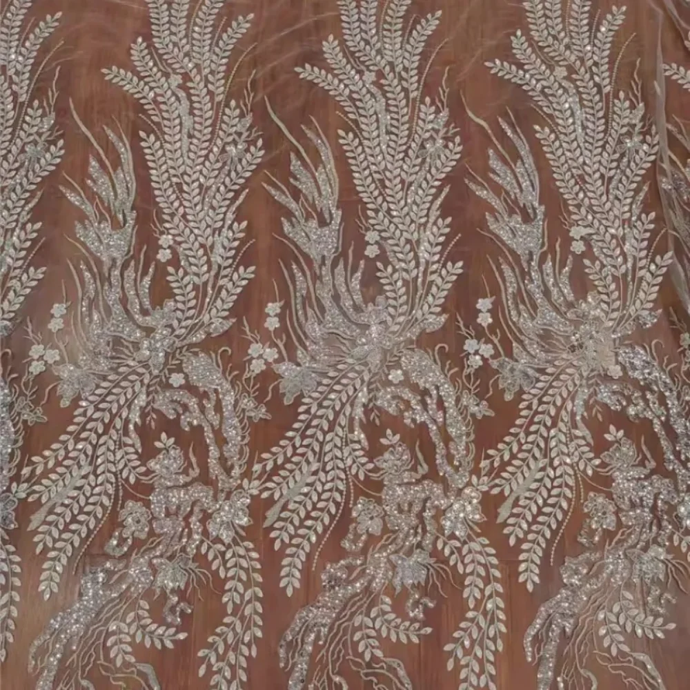 

Beaded Sequin Embroidered Lace Mesh Fabric for DIY Sewing Wedding Dress Garment Accessories Clothing Fashion Material Cloth