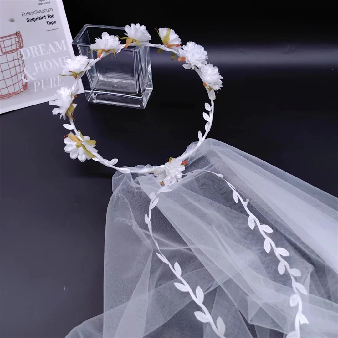 

Bridal tiara bridesmaids wedding white double plain gauze wedding garland tiara