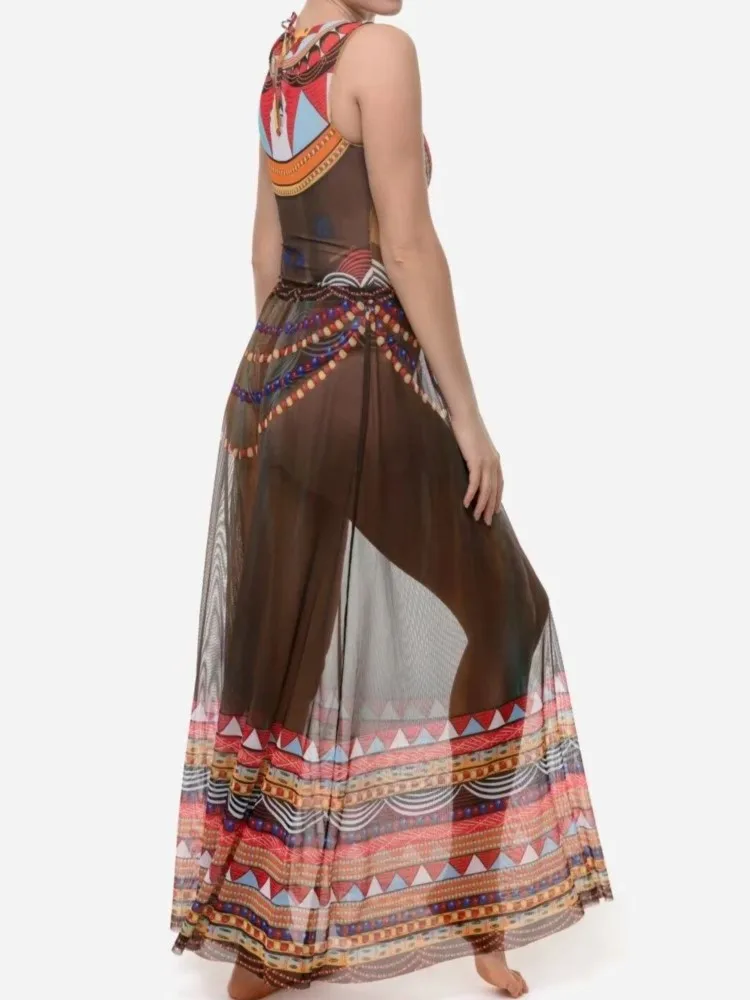 Retro Bikini Printed Fashion One Piece Swimsuit And Cover Up With Skirt Tight Women's Bandage Summer Beach Luxury Elegant 2025