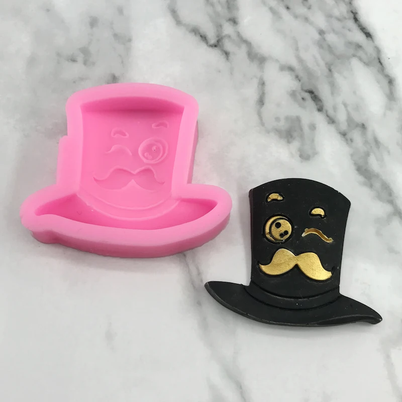 MNYB Gentleman Hat Silicone Mold Beard Cartoon Sugarcraft Chocolate Making Cake Decoration DIY Clay Resin Charms Gum Paste Tool