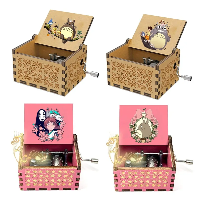 Caja de música de madera Totoro, bonitos adornos de decoración del hogar con manivela de Anime, cajas musicales talladas, juguetes para niños, Gif de cumpleaños para niños y niñas
