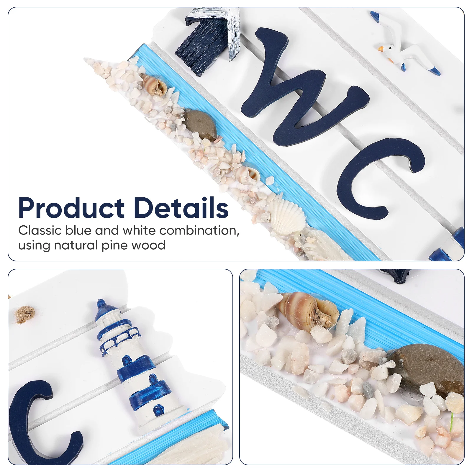 Wooden Lighthouse Wall Hanging Sign Board 22*11.5*3Cm Hand-Painted White Black Mediterranean Style Bathroom Decor Beach Theme Wc