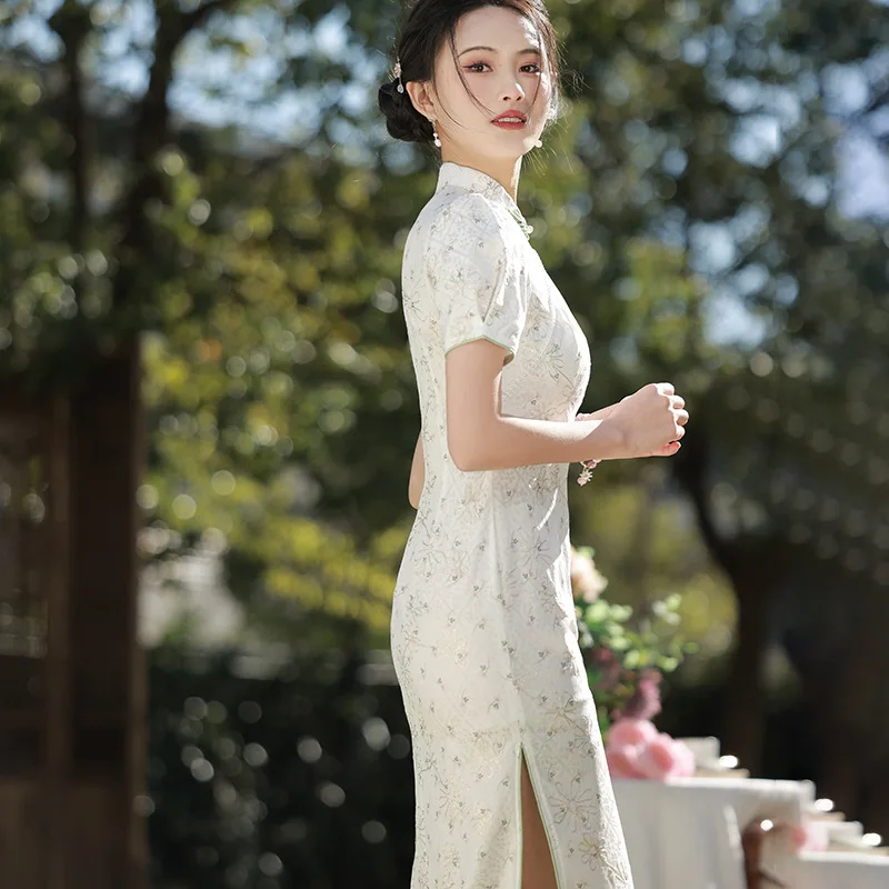 Yourqipao 2023 Summer Jacquard Fresh Gentle Cheongsam Casual Party Sweet Beauty Qipao Chinese Style Evening Dress for Women