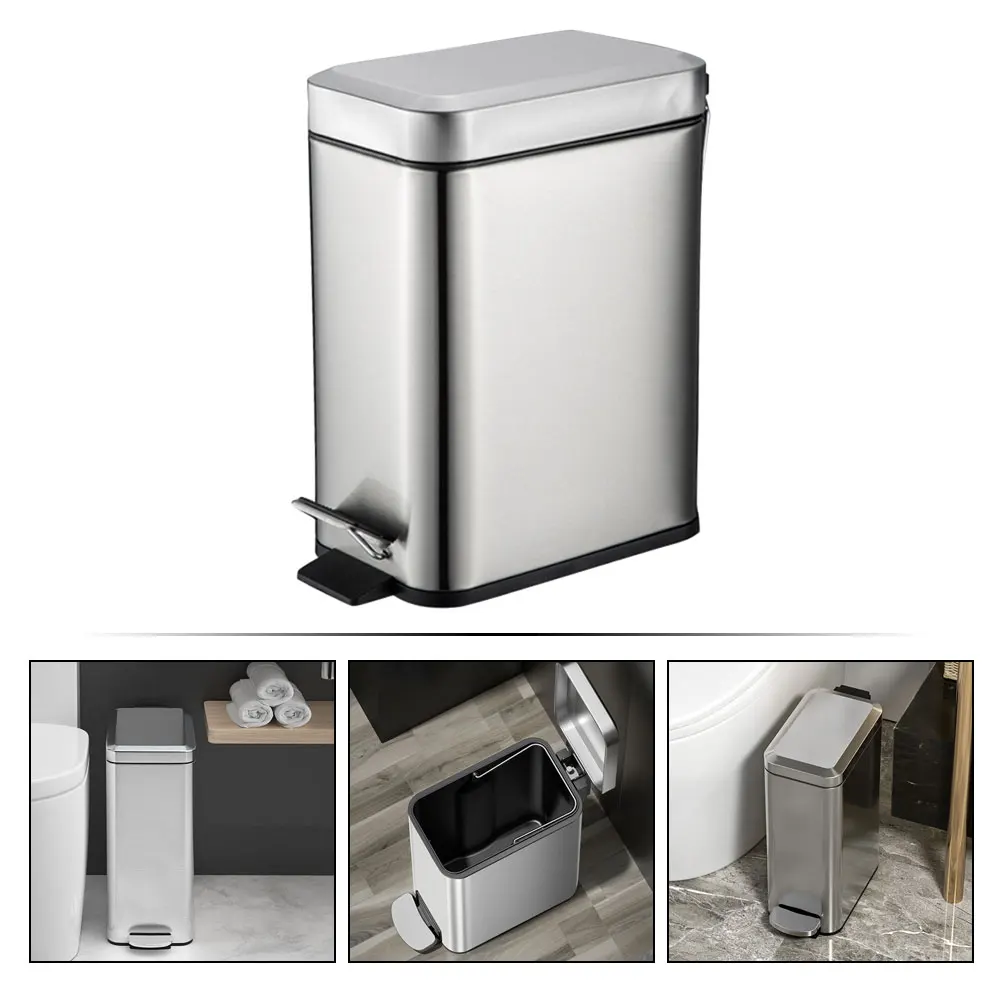 

Pedal Trash Can Step Bin Kitchen Garbage Container Waste Paper Holder Stainless Steel Compact Space Saving Home Office Bucket