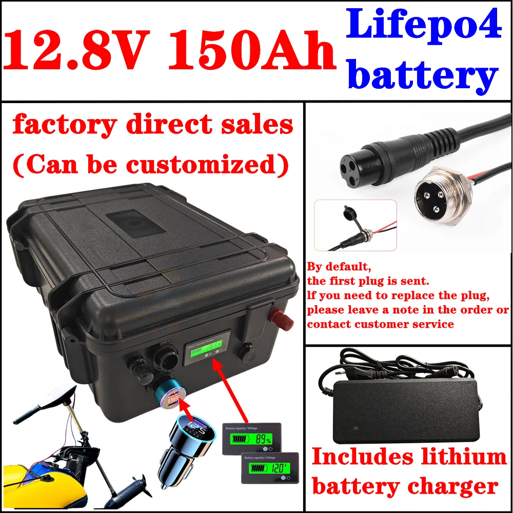 waterproof Lifepo4 12.8V 12V 100AH 150AH lithium battery BMS 4S for 1200W travel trailer motorhome Boat MPPT AVG RV