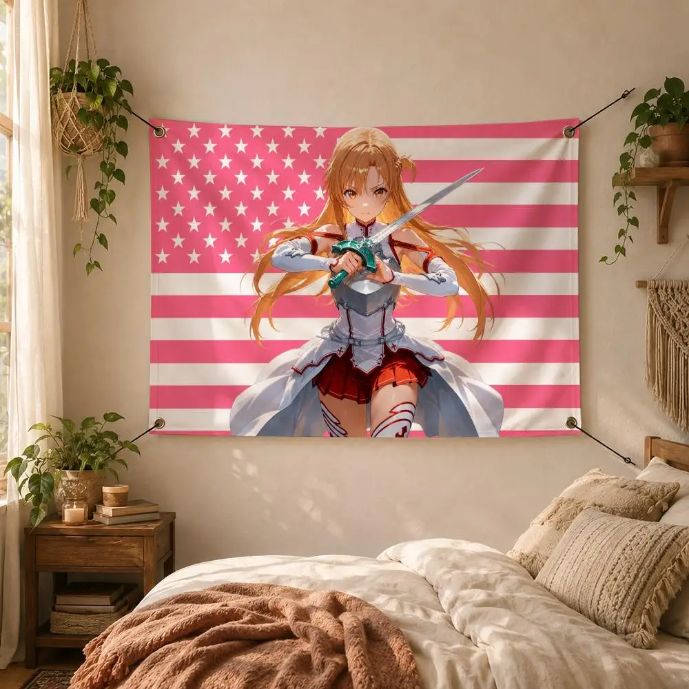 Fantasy Character Asuna Yuuki Flags Decorative Flag Banner for Outdoor Garden Yard Camping Party Home Wall Hanging Decor