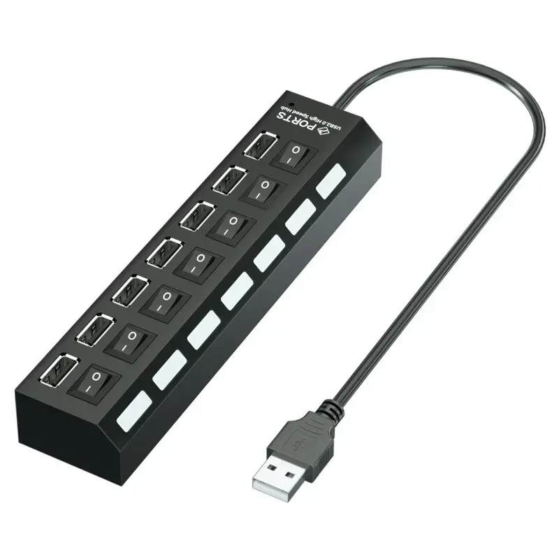 USB-концентратор, 7-портовый мульти-USB-сплиттер, адаптер питания, несколько расширителей с выключателем для ПК, ноутбуков, MacBook, аксессуары