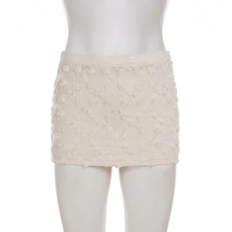 

Летняя короткая юбка с цветочным пэчворком и кружевной отделкой, универсальная, однотонная, в стиле casual, для стильных девушек.