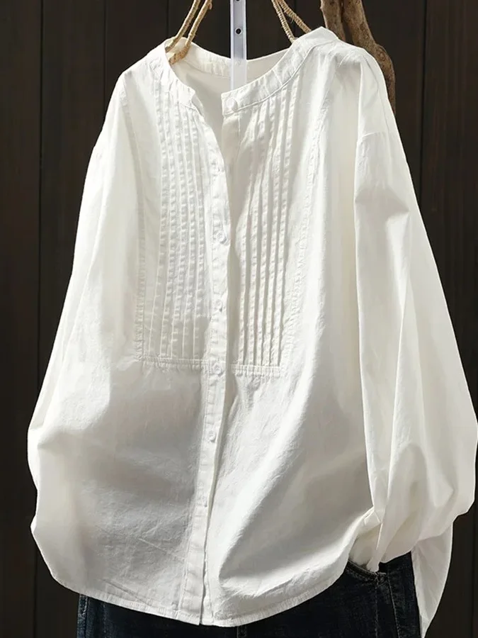 

Casual Long Sve irt plus Size Korean Japanese Sle High Length Slimming White Color Autumn Season Women's Premium Faion