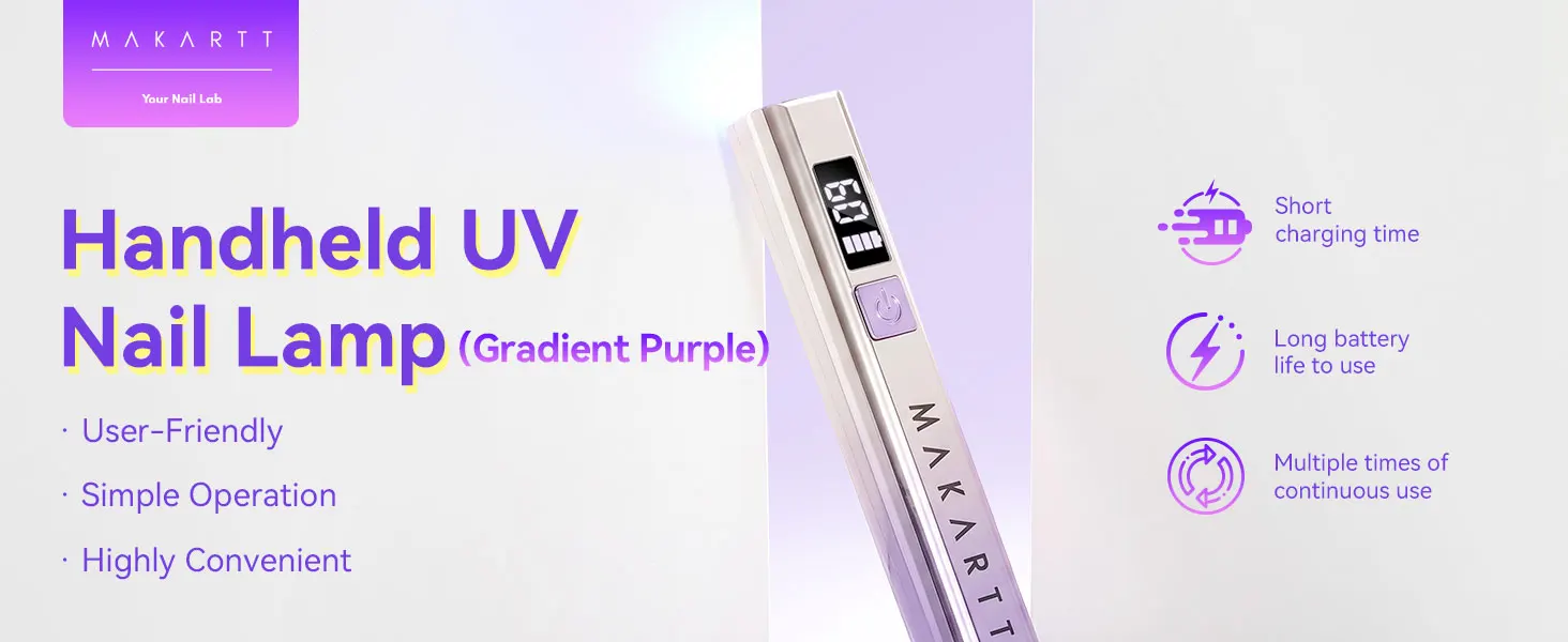 Makartt Handheld UV Light for Gel Nails Portable Mini UV LED Nail Lamp Fast Curing Dryer Rechargeable USB LCD 2 Timers DIY Salon