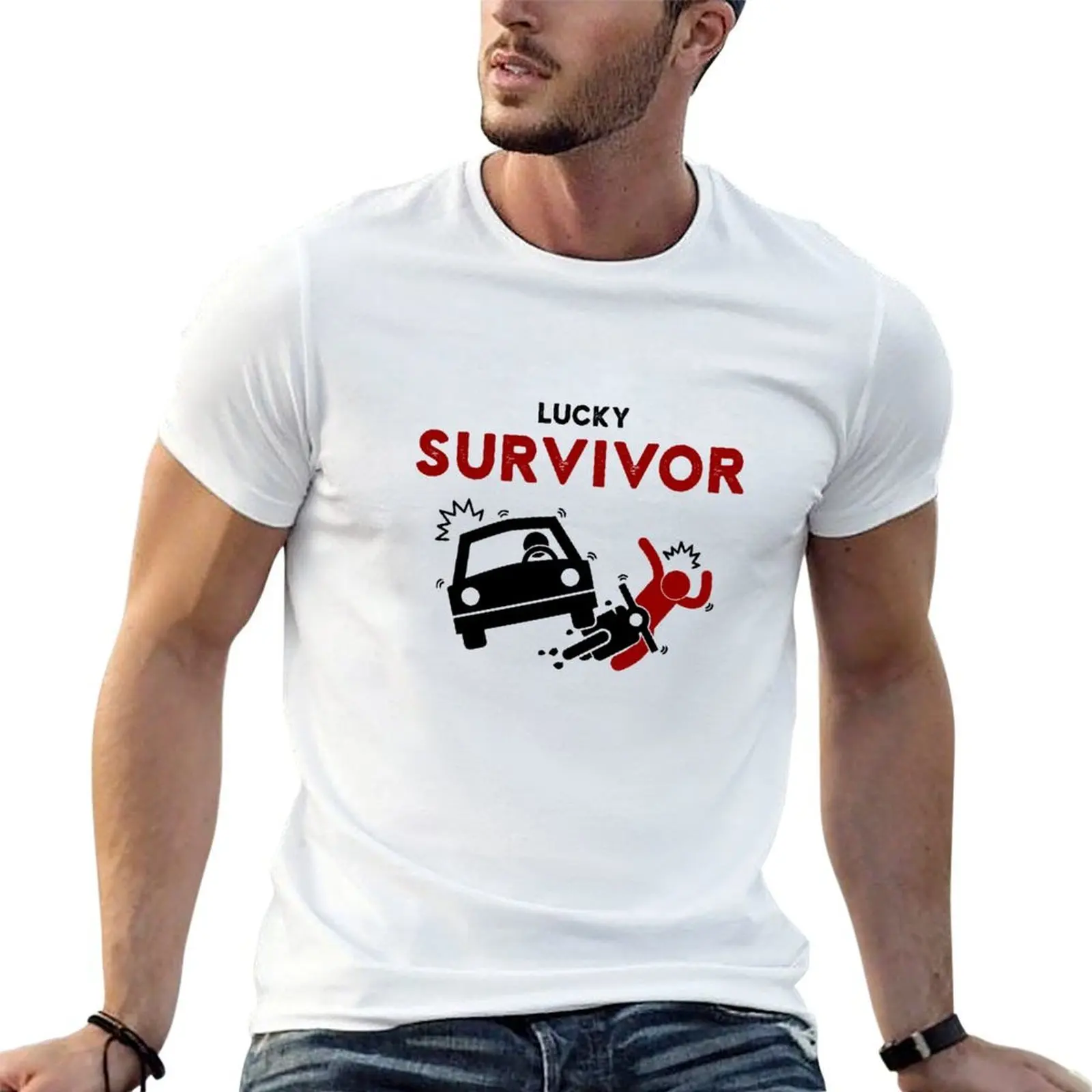 Motorcycle accident lucky survivor T-Shirt cotton t shirt pack man t shirts graphic T-Shirt