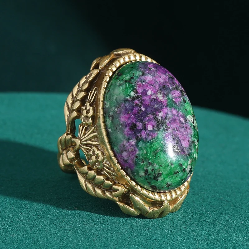 

Vintage Big Rings For Woman Stone Natural Purple Green Oval Antique Gold Color Adjustable Accessories Luxury Dubai Jewelry 2025