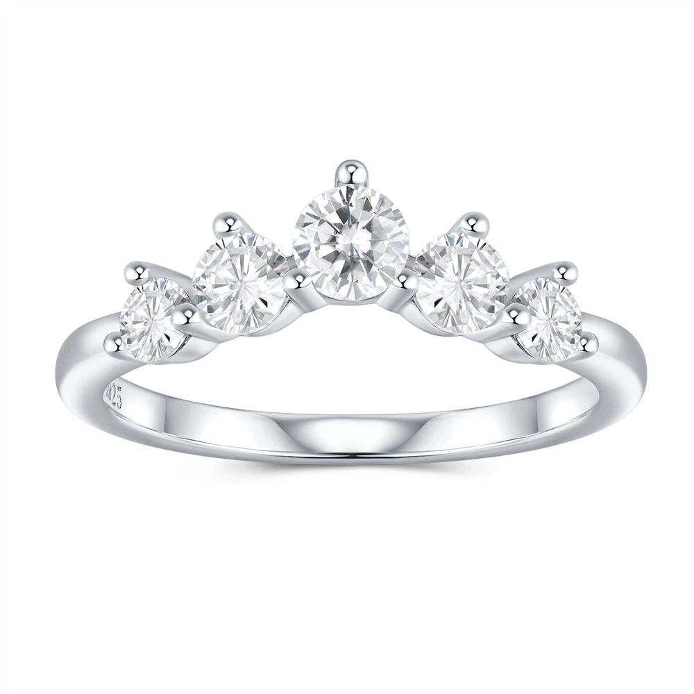 

JIUZUAN S925 Sterling Silver Moissanite Five Stone Ring for Women Classic Prong Setting Elegant Simple Band Jewelry Gift Style