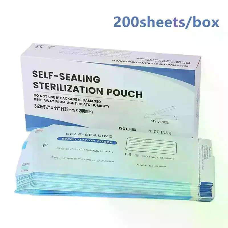 200PCS Self-Sealing Sterilizer Pouches Bags 4 Size Disposable Nail Art Disinfection Bag Tattoo Nail Dental Tool Storage Bag