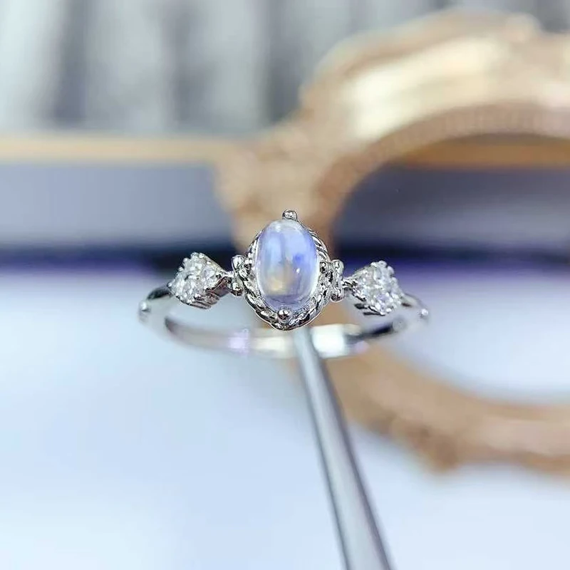 

Серебряное кольцо 925 пробы, кольцо из натурального лунного камня, 4 мм * 6 мм, 0,5 карата, ювелирные изделия из настоящего лунного камня с позолотой 18 карат