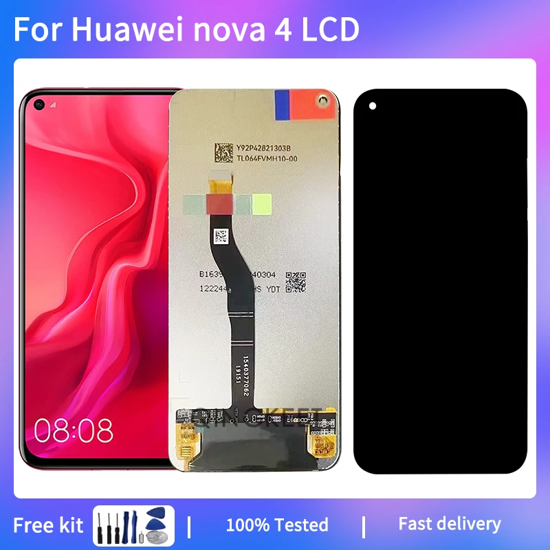 

Новинка 6,4, ЖК-дисплей для Huawei nova 4, цифровой преобразователь сенсорного экрана в сборе для nova 4, телефон с рамкой