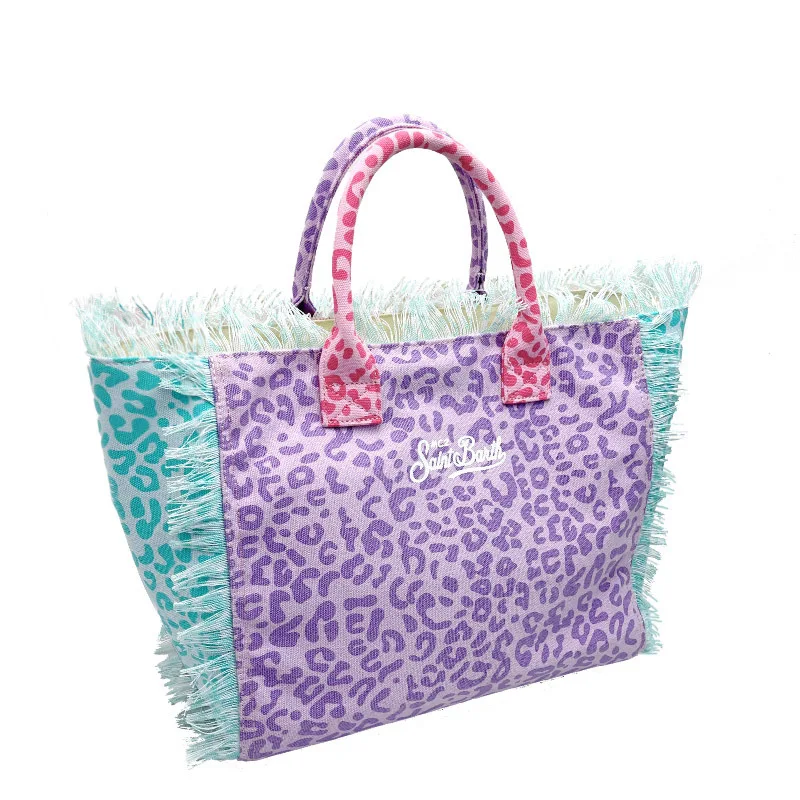 Imagem -04 - Saint Barth-bolsa com Estampa Leopardo para Mulheres Grande Capacidade Lazer e Viagem Borla Artesanal Europeu e Americano Novo 2024