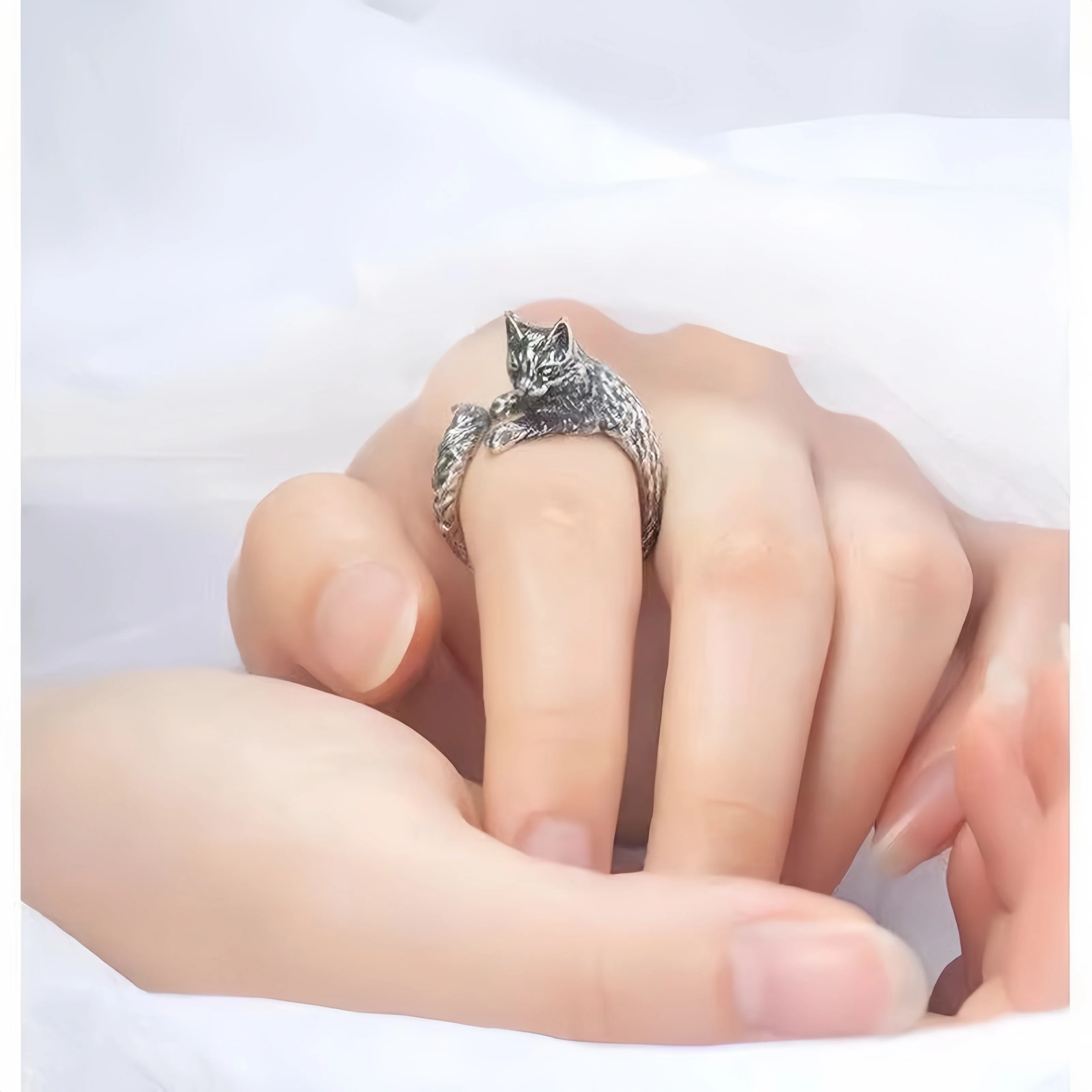 Vintage Black Alloy Cartoon Kitten Open Ring For Men And Women Personality Stylish Simple ring Crafts Suitable For Men And Women