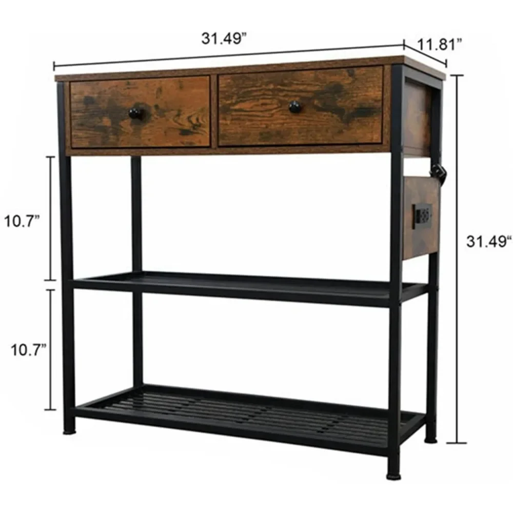 USB Ports,Entryway Table with Drawer,Storage Shelf,Sturdy Metal Frame,Wood Narrow Console Sofa Table
