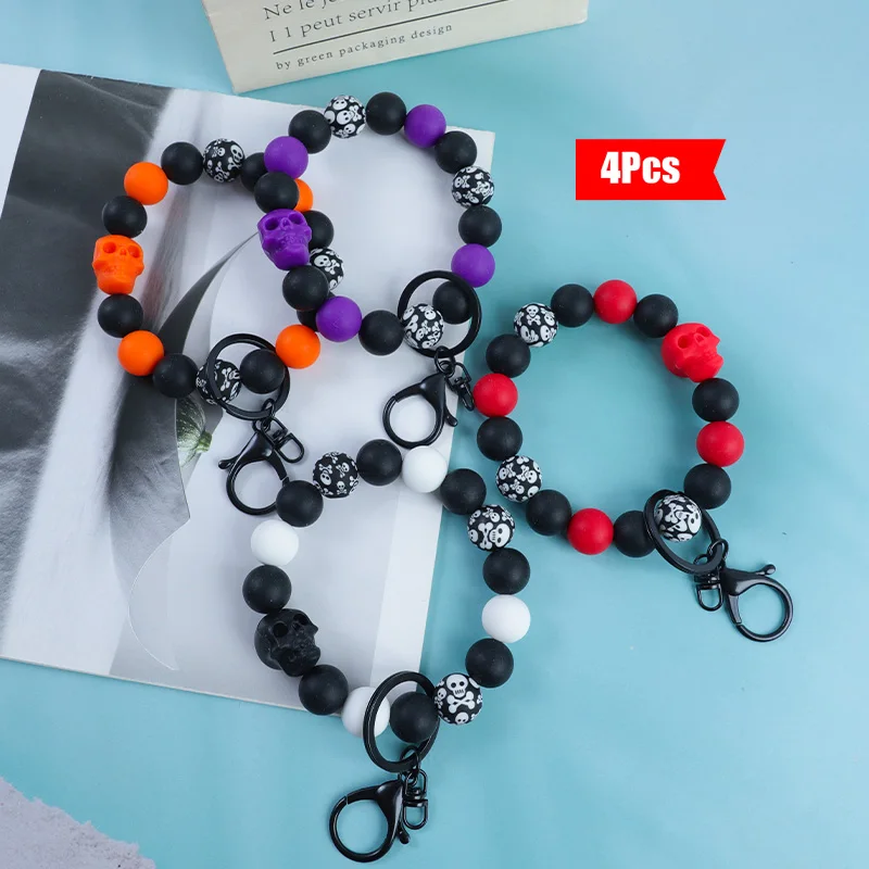 

Набор из 4-х штук: Страшные подарки на Хэллоуин - брелоки-браслеты с бусинами в виде черепов, идеальные подарки для любителей Хэллоуина и организаторов вечеринок