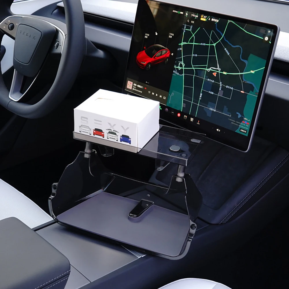 Per Tesla Model 3 Highland 2024 Organizzatore per console centrale trasparente con vassoio di rivestimento antiscivolo magnetico dietro lo schermo