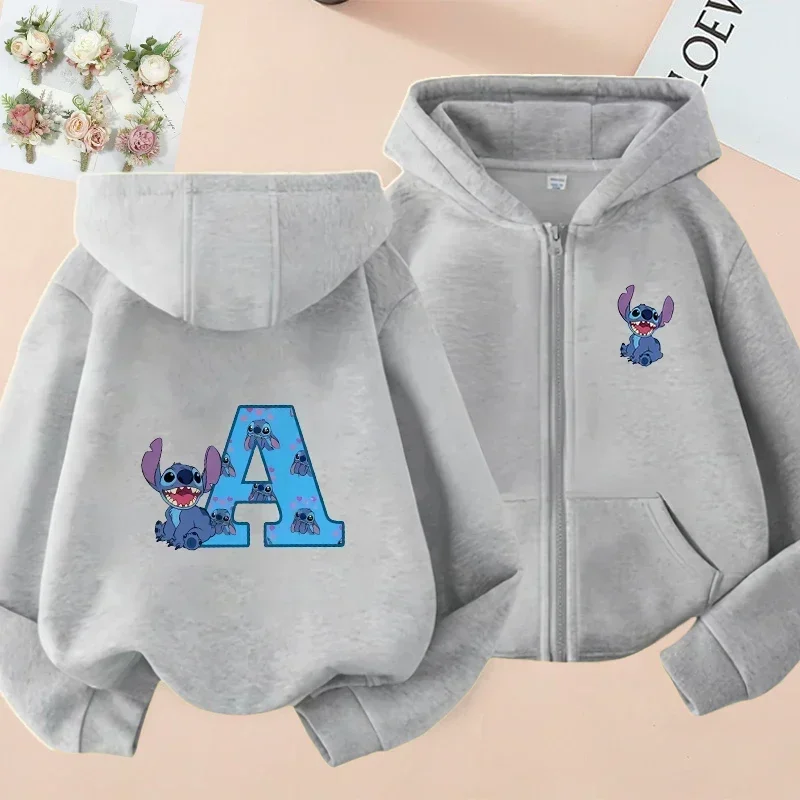 Lilo And Stitch 26 English Letters, Harajuku Pattern Print, Zipper Sweater, Family Coat, Couple Hoodie, Parent-child Sports Coat