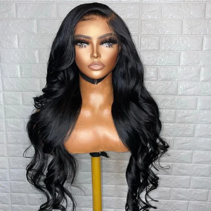 26inch 180Density Natural Black Body Wave Soft Glueless 5x5 Silk Base Jewish Human With BabyHair HDLace European Hair Preplucked