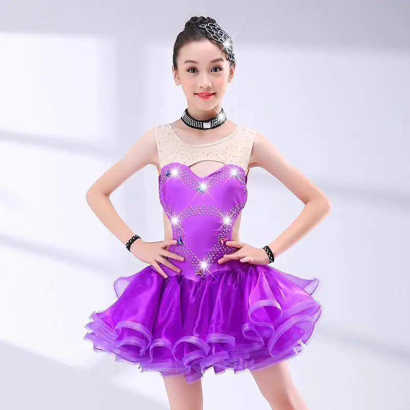 新しいラテンダンスドレス、ダイヤモンドプロ競技スカートセット、子供用パフォーマンスドレス、女の子用練習着
