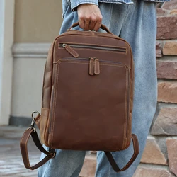 Men's Backpack Crazy Horse Large Capacity Business 15.6-inch Computer Bag For Men Genuine Leather College Student backpack