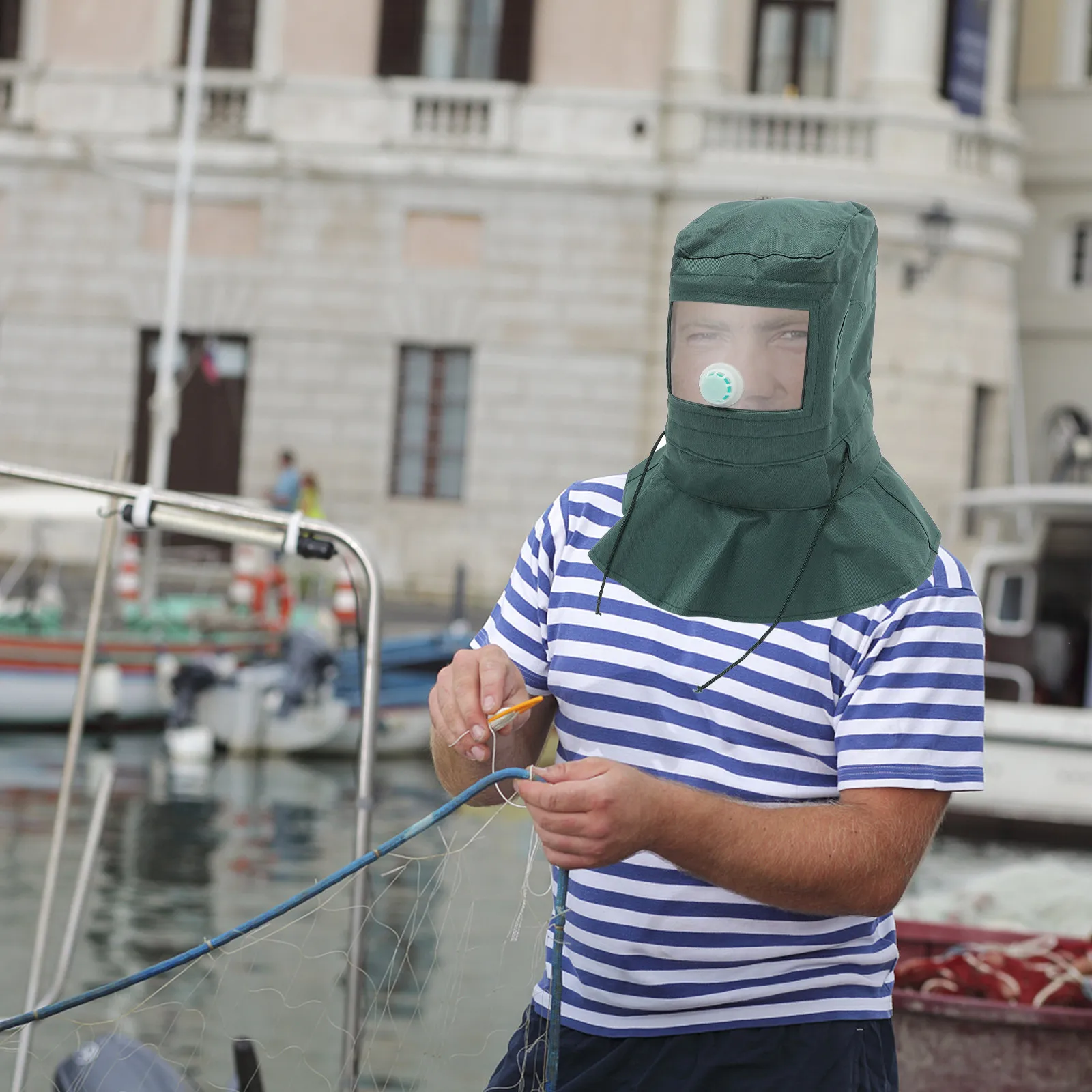 

Маска для пескоструйных работ, защитный капюшон из ткани Оксфорд, защитный чехол из поликарбоната, пылезащитный клапан, легкая промышленная защитная маска для работы